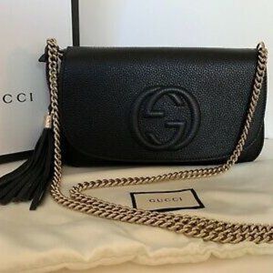NEW GUCCI 536224 Soho Leather Crossbody Bag, Black